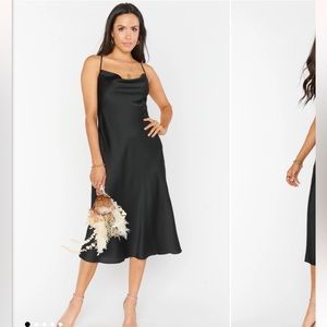 Verona Cowl Neck Midi Dress Black Luxe Satin - Show Me Your Mumu - Medium